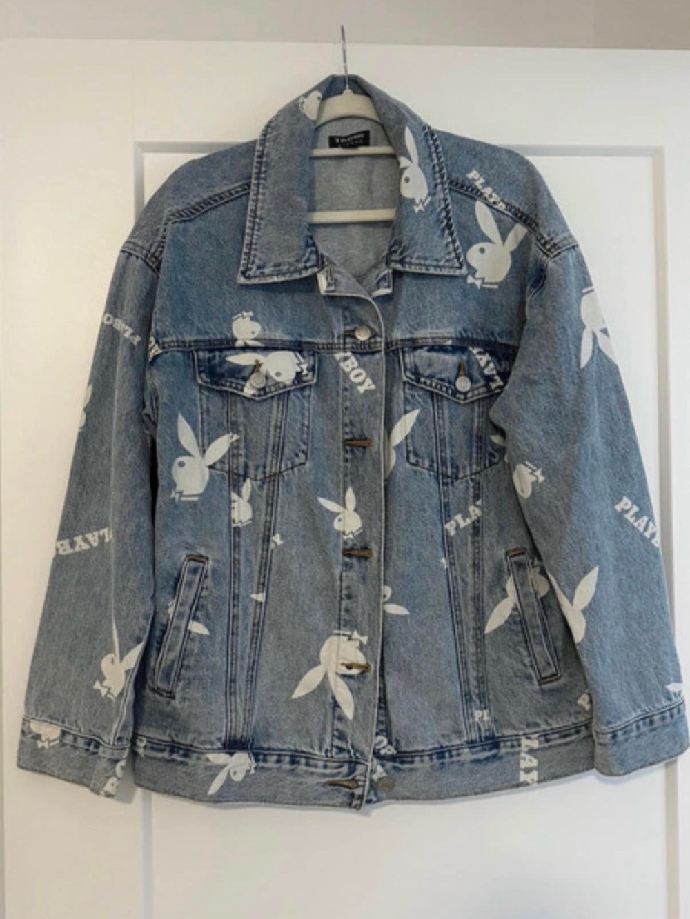 PLAYBOY Light Blue Denim Jacket with White Logo Print